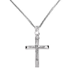 Λευκόχρυσος σταυρός Κ9 με αλυσίδα